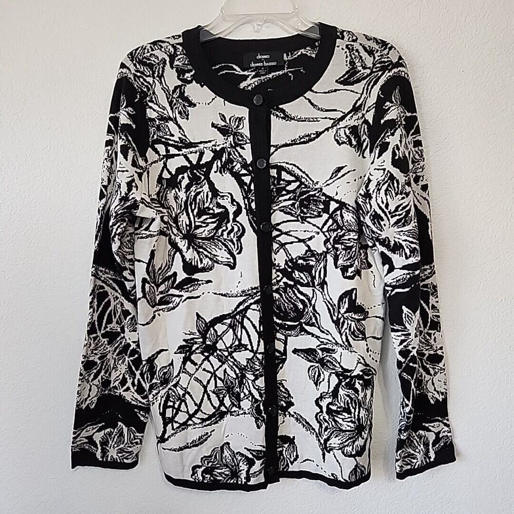 Dennis Basso M Cardigan Black Floral Modest Mature Career Professional Work